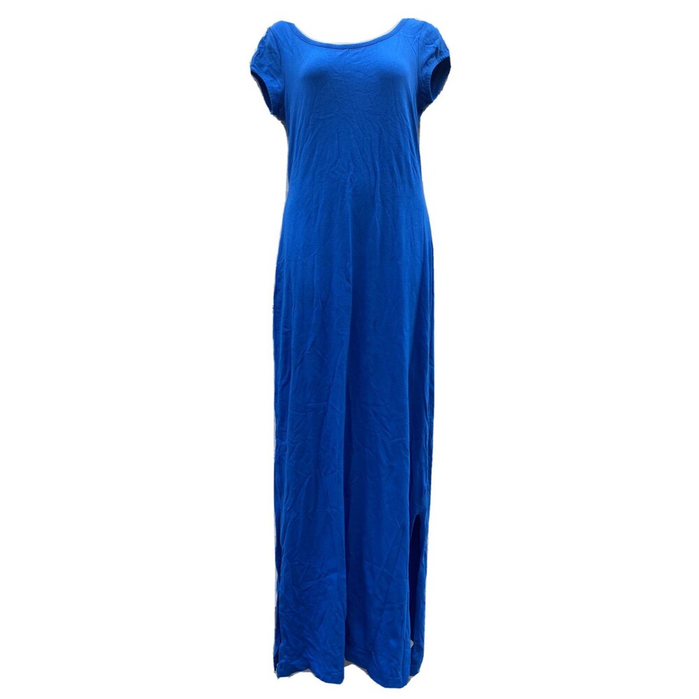 CITY STREETS MAXI DRESS BLUE JRS SIZE MEDIUM CUTOUT BACK SHORT SLEEVE SCOOP